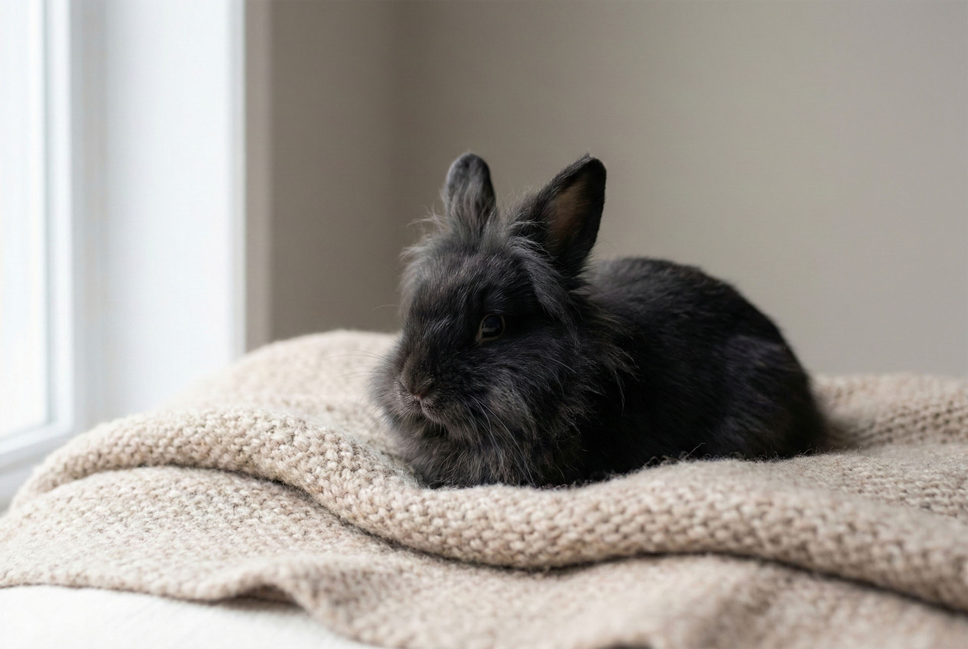 Coniglio nero testa di leone durante cure palliative veterinarie con supporto farmacologico personalizzato